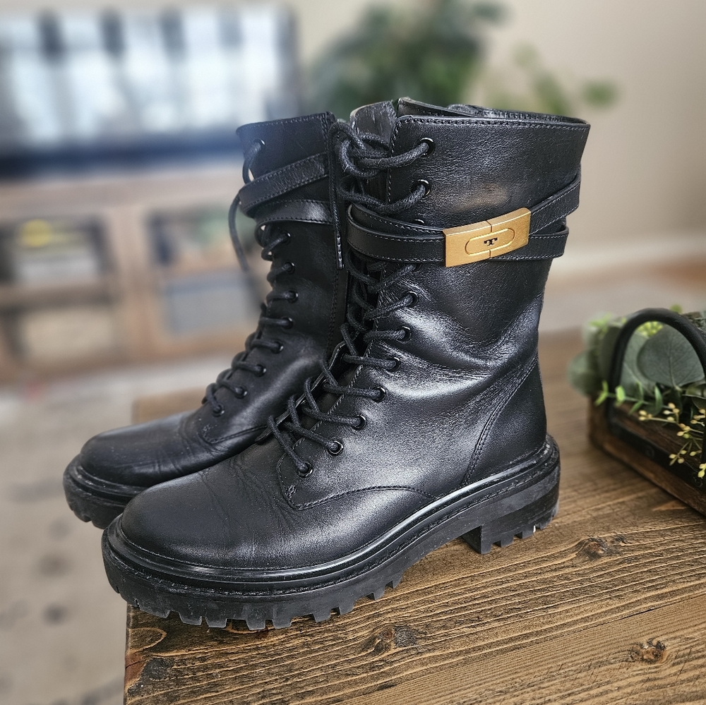 TORY BURCH T HARDWARE COMBAT BOOTS size 7
